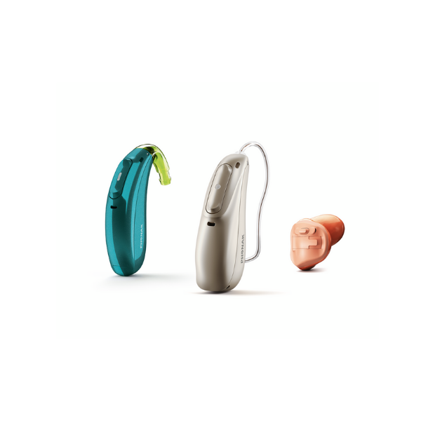 Høreapparater i ulike farger. Kategoribilde for nettbutikk Høvik Hørsel